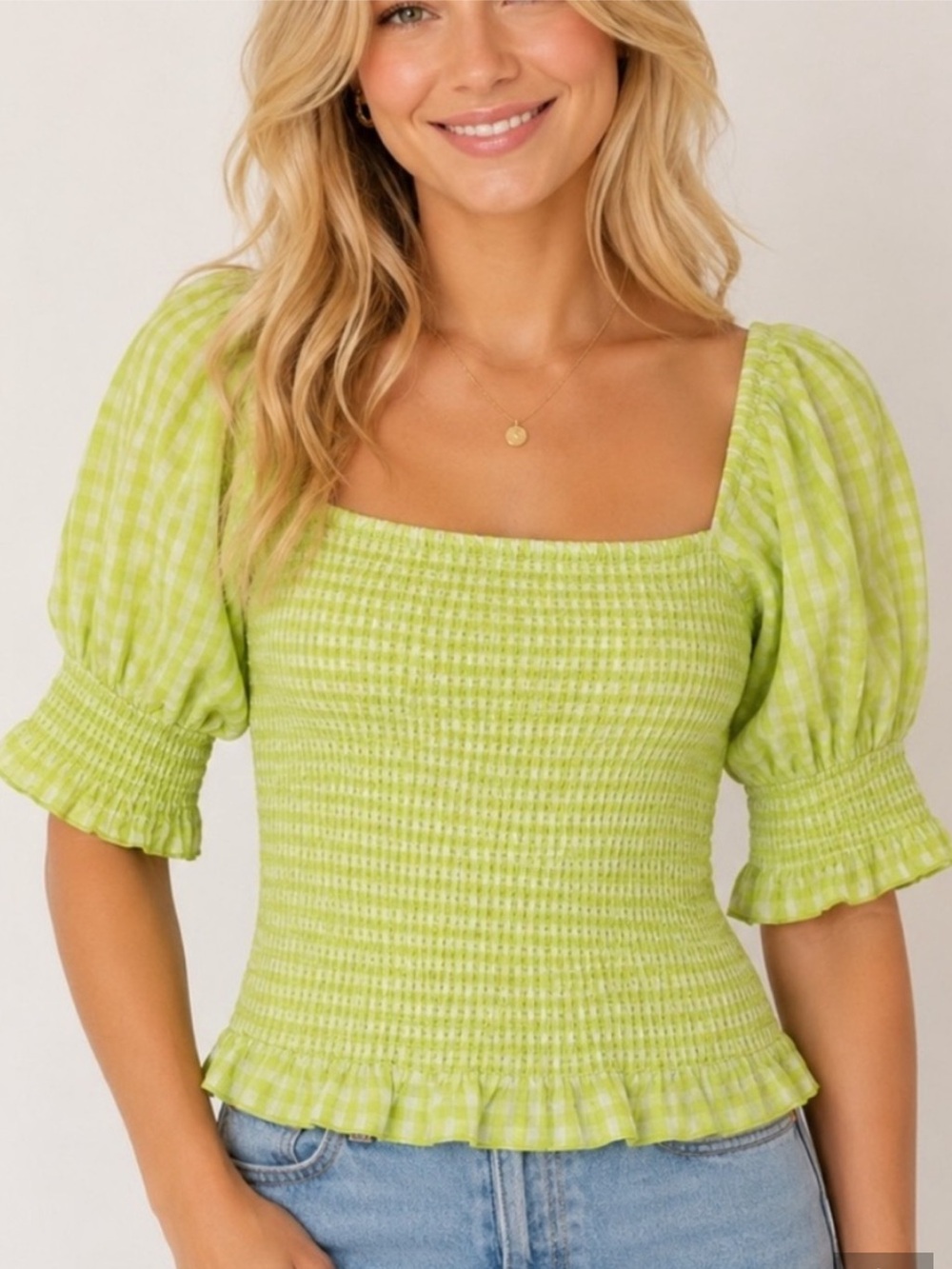 Roller Rabbit Remix Gingham Renata Top in Lime